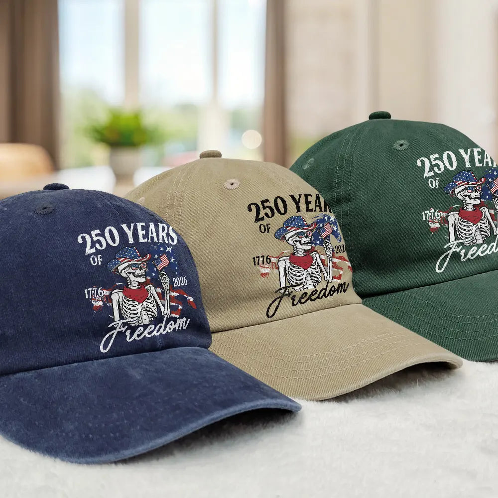 Gift For Yourself,Gift For Women,Gift For Men,Independence Day,America 250th,Happy,No Custom - America 250 Years Of Freedom Cowboy Skeleton - Vintage Washed Denim Cap