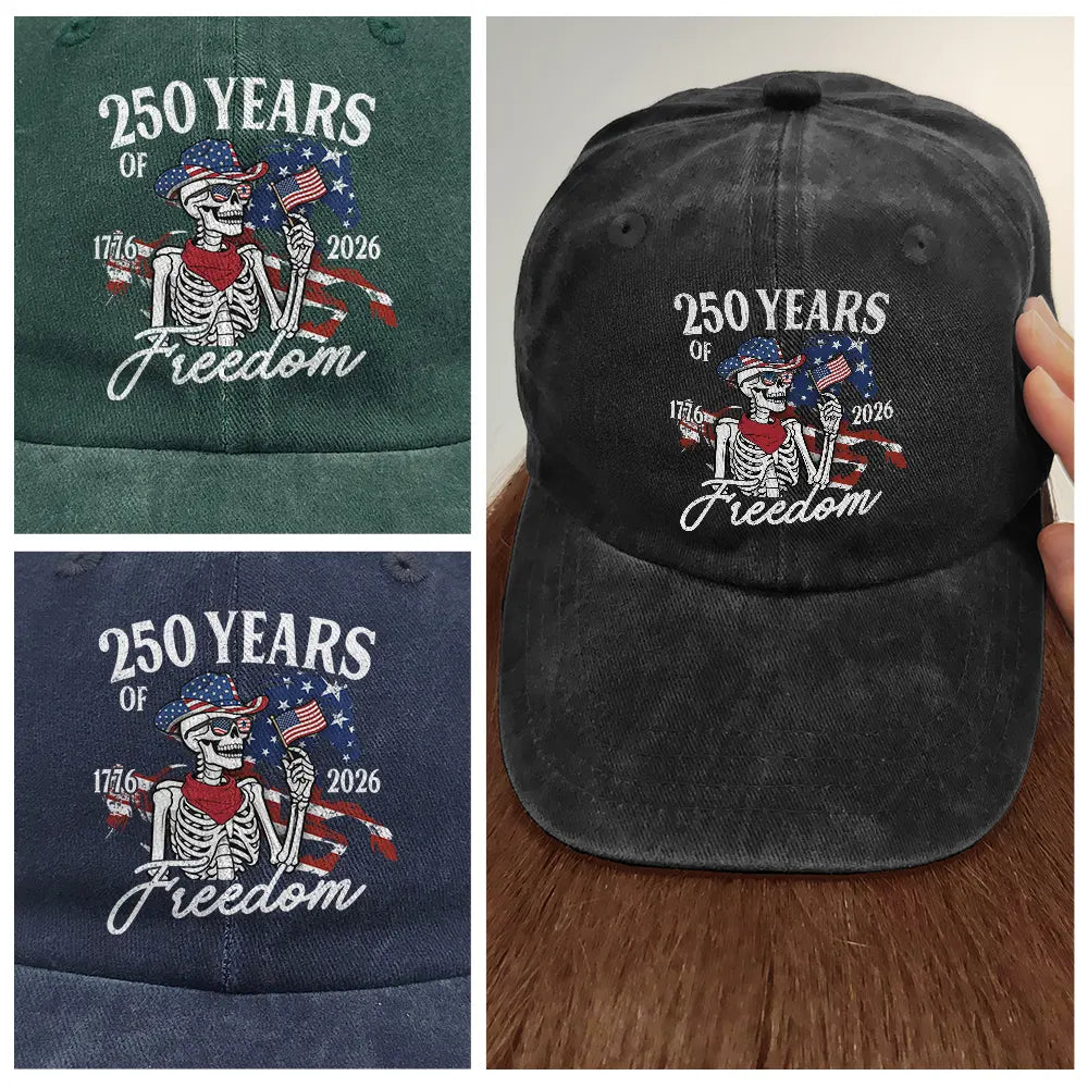Gift For Yourself,Gift For Women,Gift For Men,Independence Day,America 250th,Happy,No Custom - America 250 Years Of Freedom Cowboy Skeleton - Vintage Washed Denim Cap