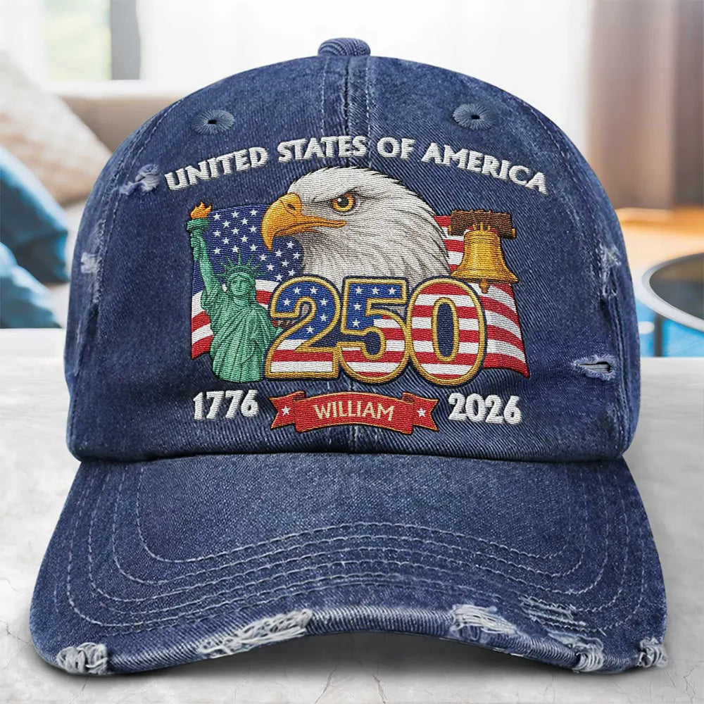 America 250th Anniversary - Personalized Embroidered Distressed Cap