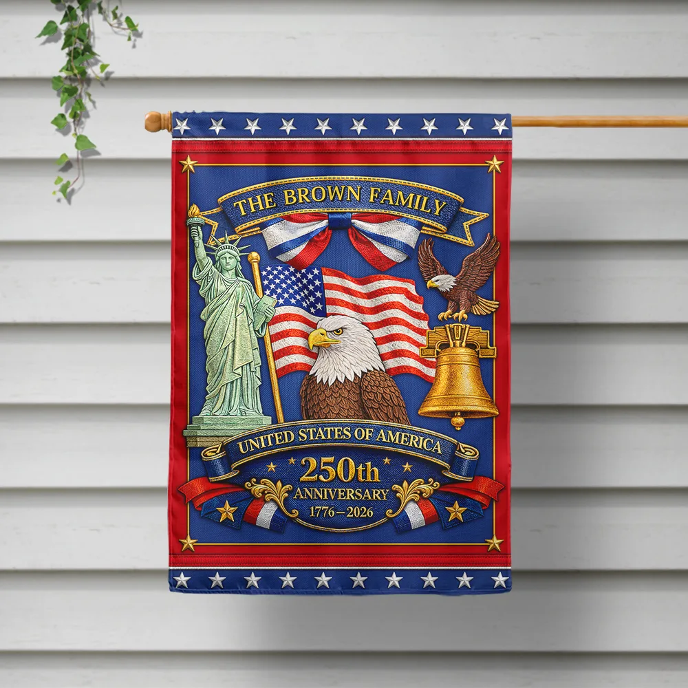 Family, Parents, Gift For Grandparents, Happy - America 250th Anniversary Family - Personalized Flag