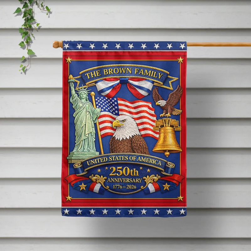 Family, Parents, Gift For Grandparents, Happy - America 250th Anniversary Family - Personalized Flag