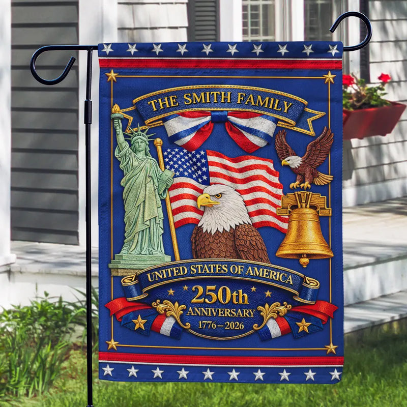 Family, Parents, Gift For Grandparents, Happy - America 250th Anniversary Family - Personalized Flag
