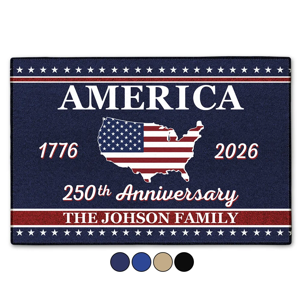 Gift For Couples,Gift For Husband,Gift For Wife,Gift For Boyfriend,Gift For Girlfriend,Parents,Gift For Yourself,Gift For Women,Gift For Men,Gift For Mother,Gift For Father,Gift For Daughter,Gift For Son,Family,Independence Day,America 250th,Happy - America 250th Anniversary Family With US State - Personalized Doormat