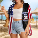 America 250th, Independence Day, Gift For Yourself, Proud, Icon - America 250th Anniversary US Pride Patriotic Eagle - Personalized Women Kimono Cardigan