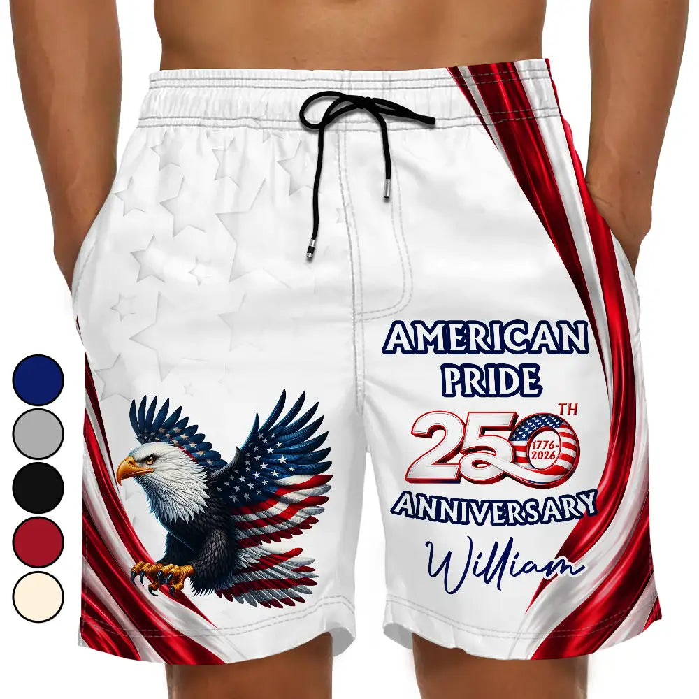 America 250th Anniversary US Pride Patriotic Eagle - Personalized Unisex Beach Shorts