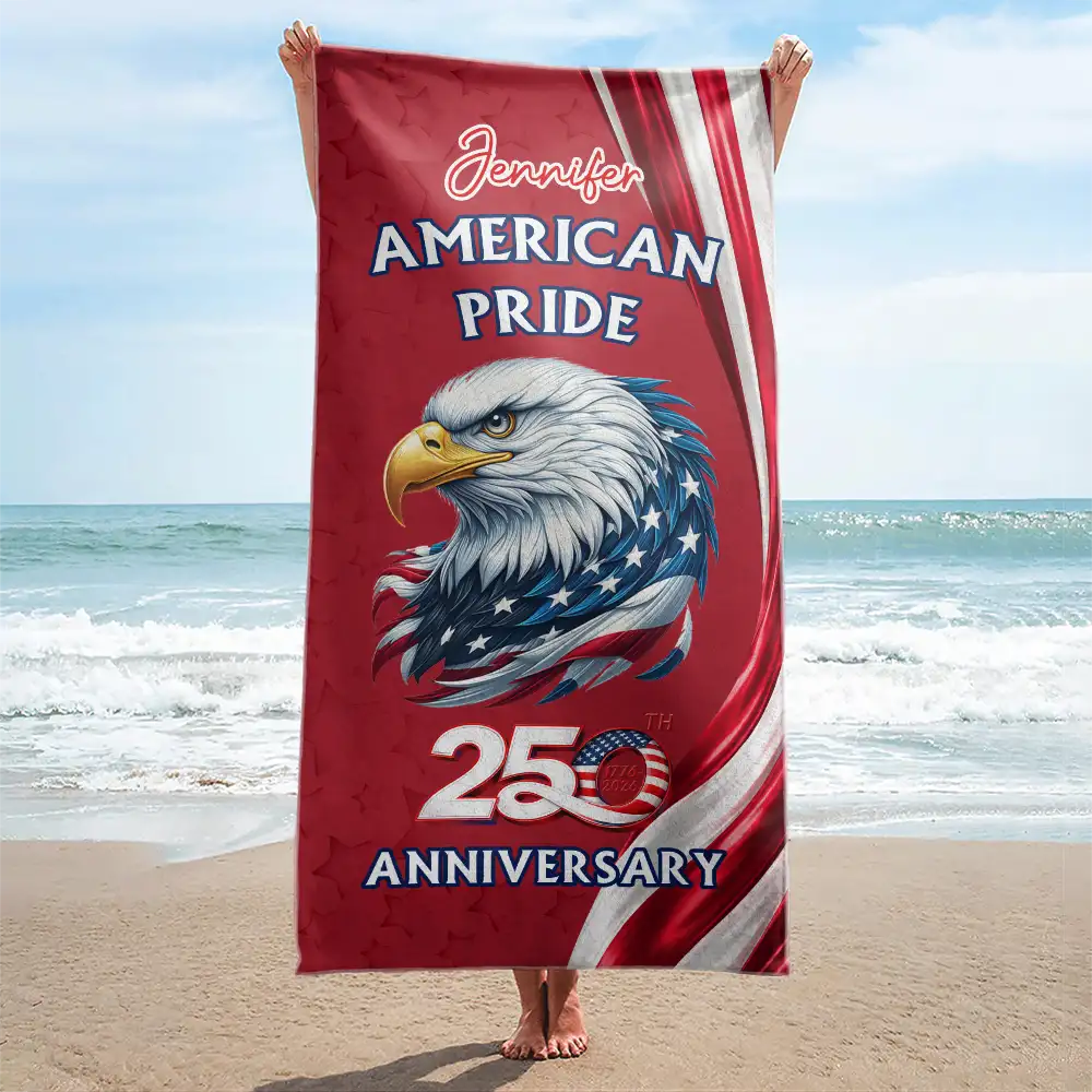 America 250th,Independence Day,Gift For Yourself,Proud,Icon - America 250th Anniversary US Pride Patriotic Eagle - Personalized Beach Towel