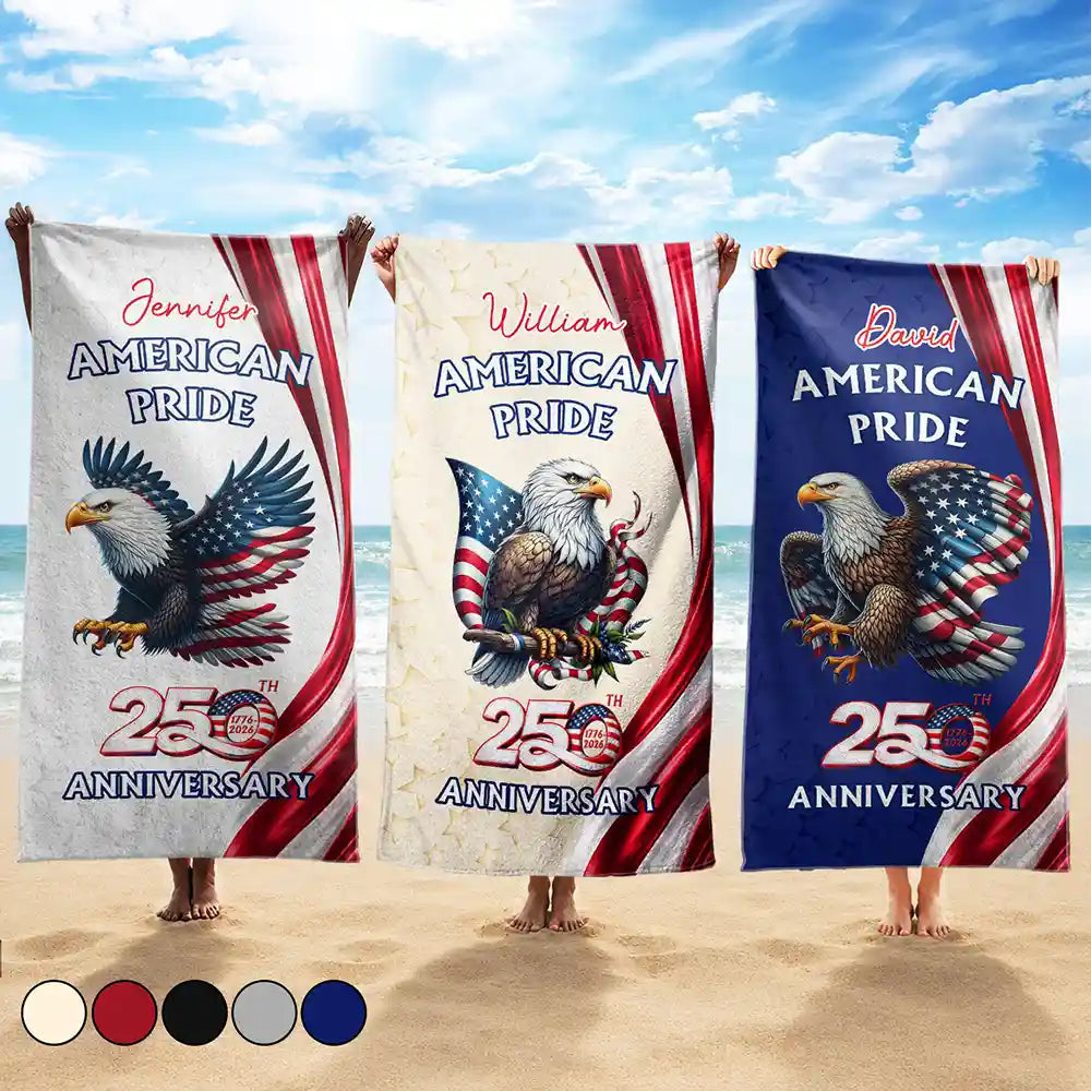 America 250th Anniversary US Pride Patriotic Eagle - Personalized Beach Towel