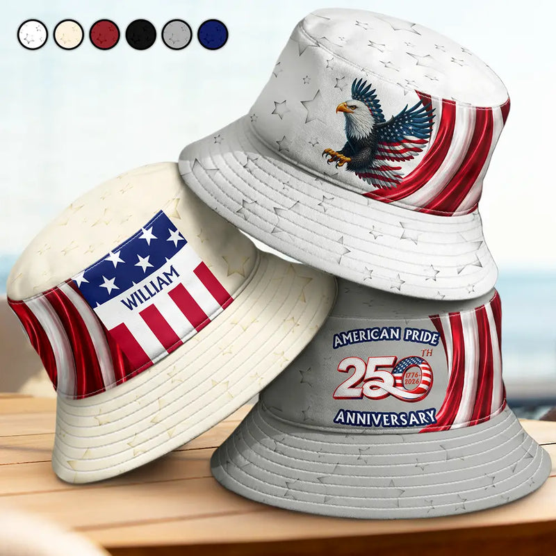 Independence Day,America 250th,Gift For Men,Icon,Proud - America 250th Anniversary US Pride Patriotic Eagle - Personalized Bucket Hat