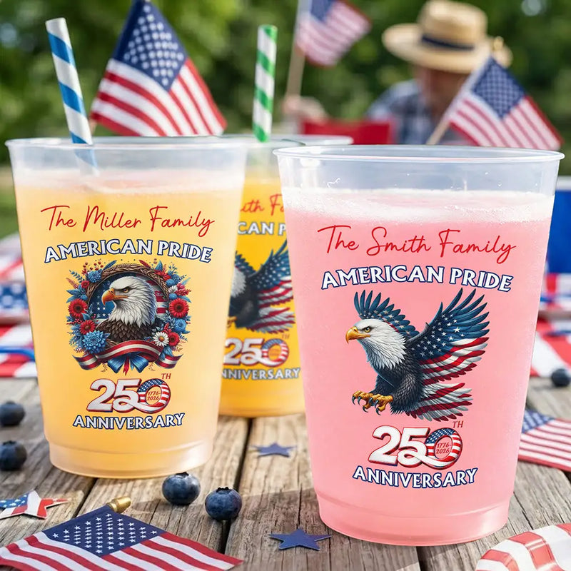 Independence Day,America 250th,Icon,Proud - America 250th Anniversary US Proud Patriotic Eagle - Personalized Frosted Cups