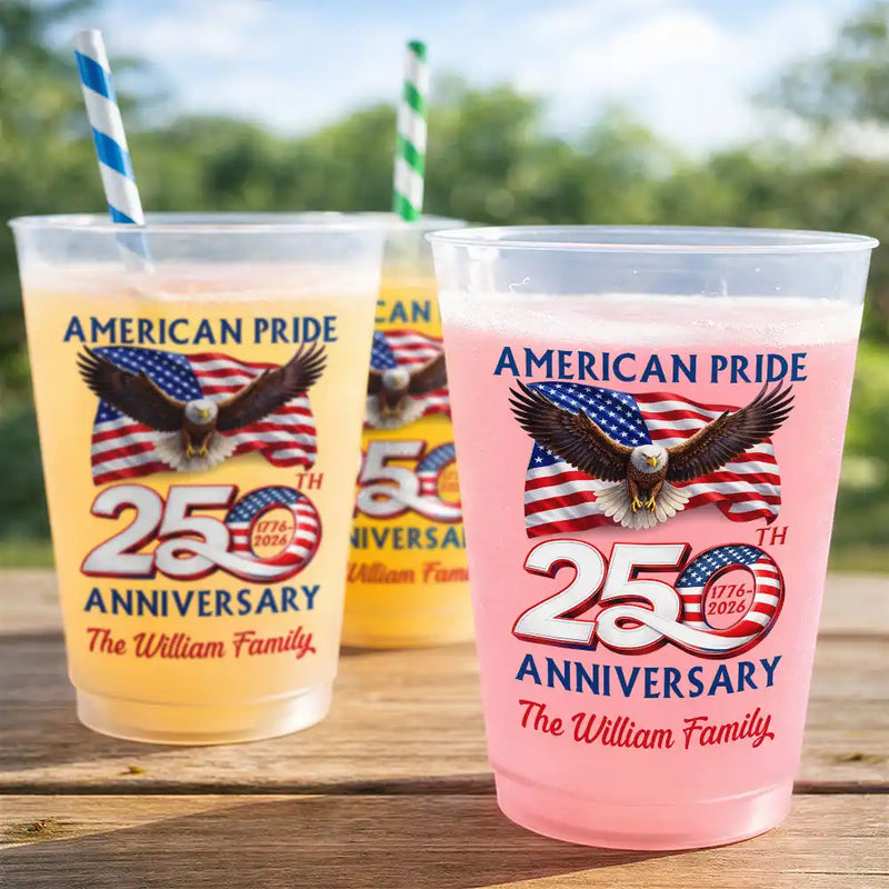 Independence Day,Family,America 250th,Proud - America 250th Anniversary US Pride Patriotic Eagle - Personalized Frosted Cups