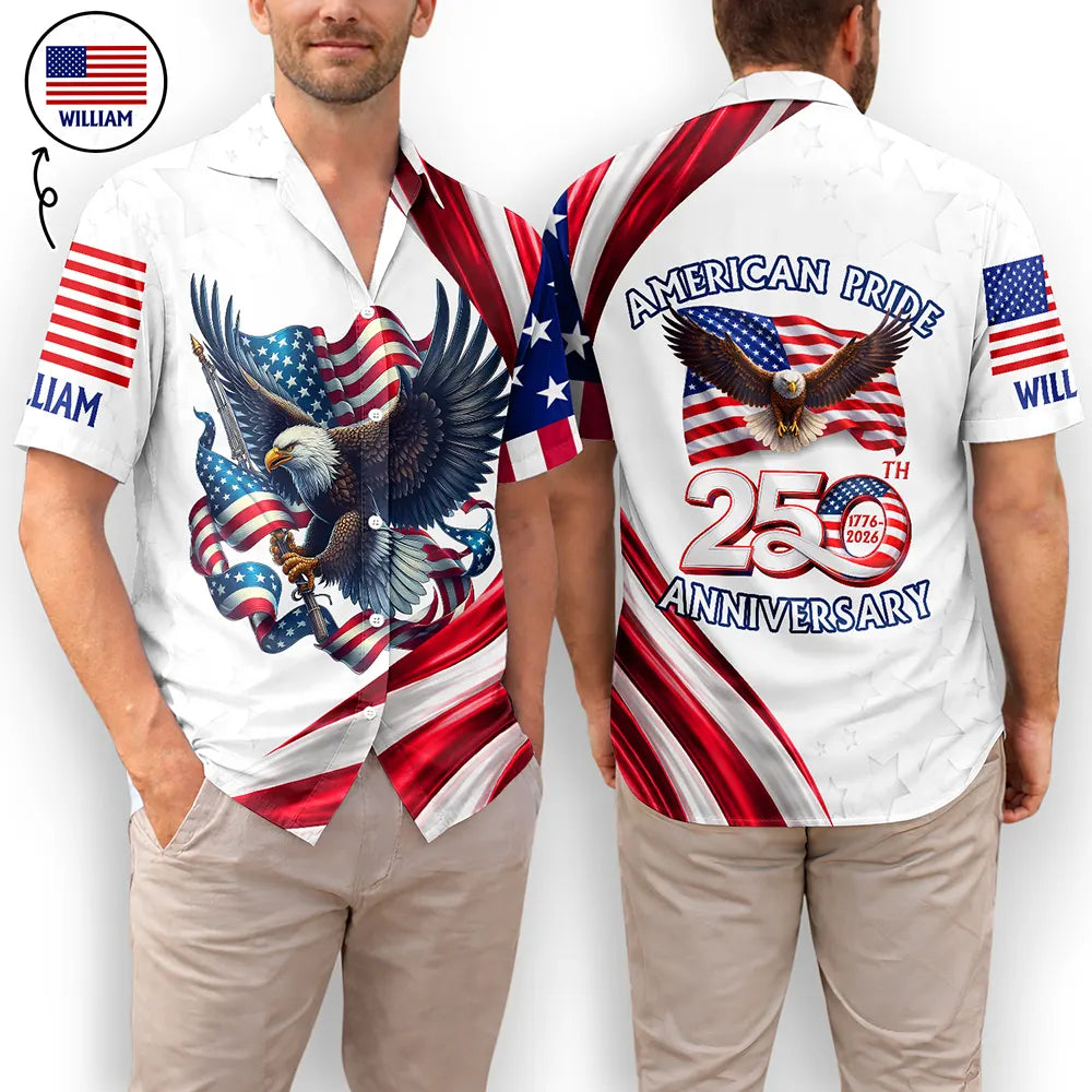 America 250th Anniversary US Pride Patriotic Eagle - Personalized Hawaiian Shirt