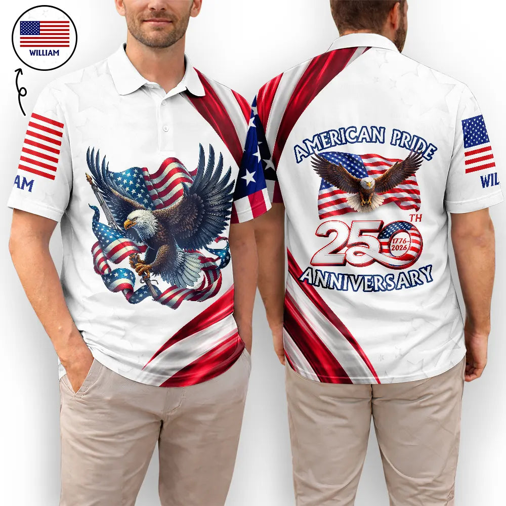 America 250th Anniversary US Pride Patriotic Eagle - Personalized Polo Shirt
