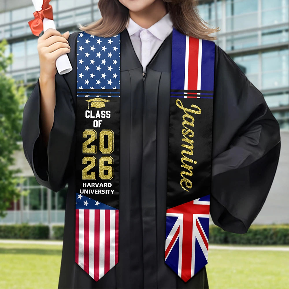 Two Country Flags Graduation - Personalized Stoles