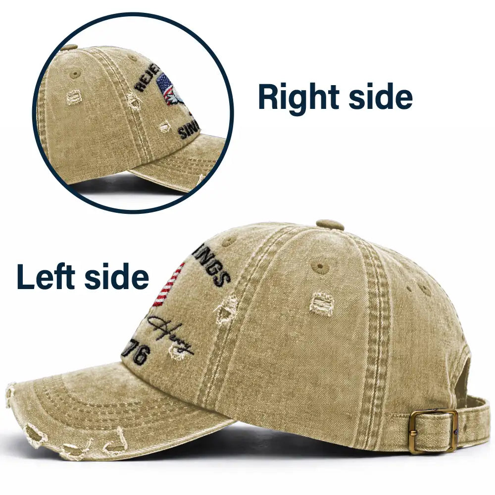 Gift For Men, Funny, Independence Day, America 250th - America Rejecting Kings Since 1776 Give Them The Bird - Personalized Embroidered Distressed Cap