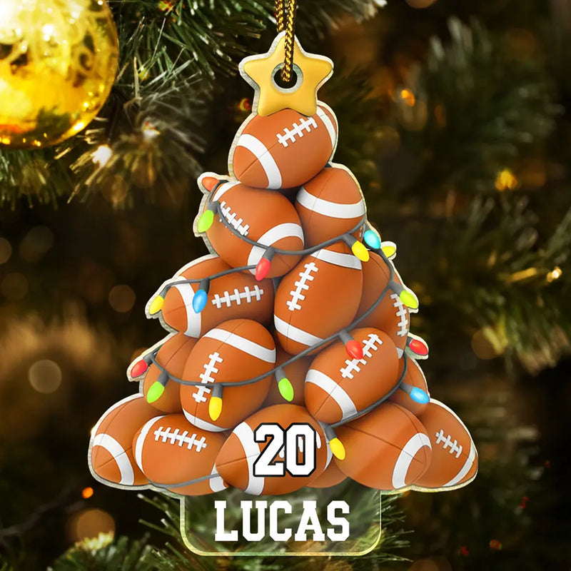 Gift For Yourself, Gift For Women, Gift For Men, Baseball, Basketball, Football, Golf, Happy, Christmas - American Football Christmas Tree - Personalized Custom Shaped Acrylic Ornament