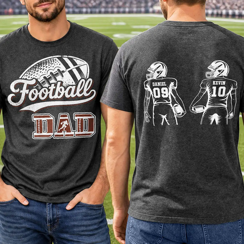 Gift For Father,Sport Dad,Happy,Vector - American Football Dad Mom Kids Backside - Personalized T Shirt