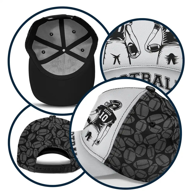 Gift For Father,Gift For Grandpa,Football,Non-Eng,Icon,Confident - American Football Dad Papa Kids Backside Line Art - Personalized Classic Cap