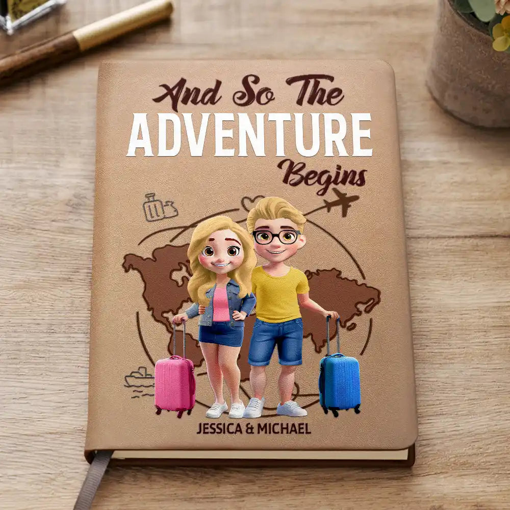 Gift For Couples,Gift For Husband,Gift For Wife,Gift For Boyfriend,Gift For Girlfriend,Funny,Travel - And So Adventure Begins Travel - Personalized Leather Journal