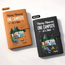 Camping, Gift For Women, Gift For Men, Happy - And So The Adventure Awaits - Personalized Leather Cable Bag