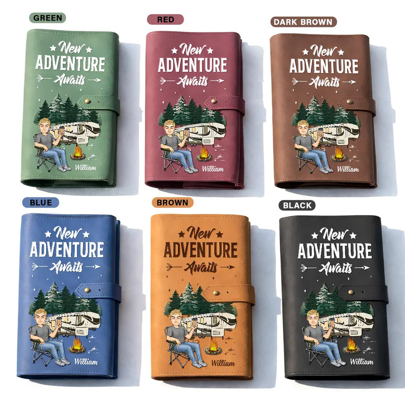 Camping, Gift For Women, Gift For Men, Happy - And So The Adventure Awaits - Personalized Leather Cable Bag