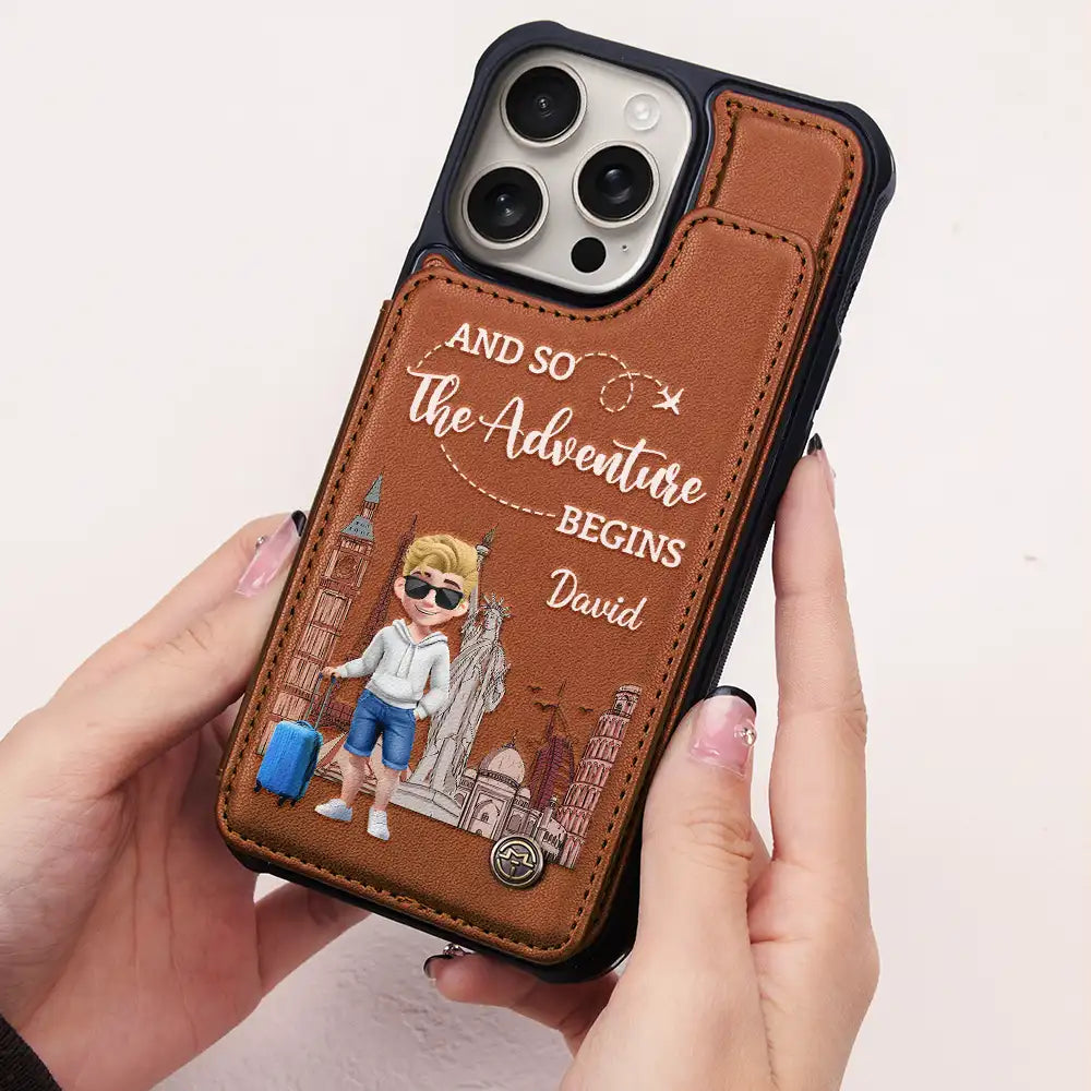 Gift For Yourself, Gift For Women, Gift For Men, Travel, Happy - And So The Adventure Begins - Personalized Leather Flip Wallet Phone Case