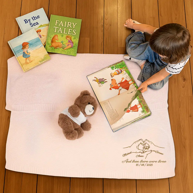 New Dad,New baby,New Mom,Love - And Then There Were Four New Baby - Personalized Embroidered Knitted Baby Blanket