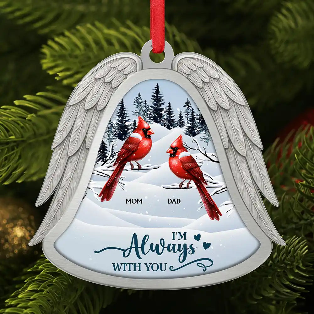 Christmas,Parents,Memorial,Sad - Angel Wings Forever In Loving Memory - Personalized Metal Ornament