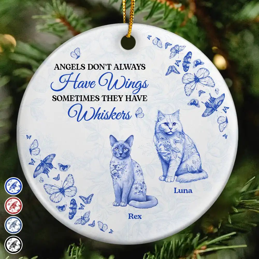 Angels Have Whiskers Chinoiserie Toile Cat - Personalized Circle Ceramic Ornament
