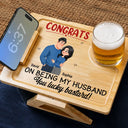 Gift For Husband,Gift For Couples,Humorous,Vector - Animate Couple Congrats On Being My Husband - Personalized Couch Arm Table