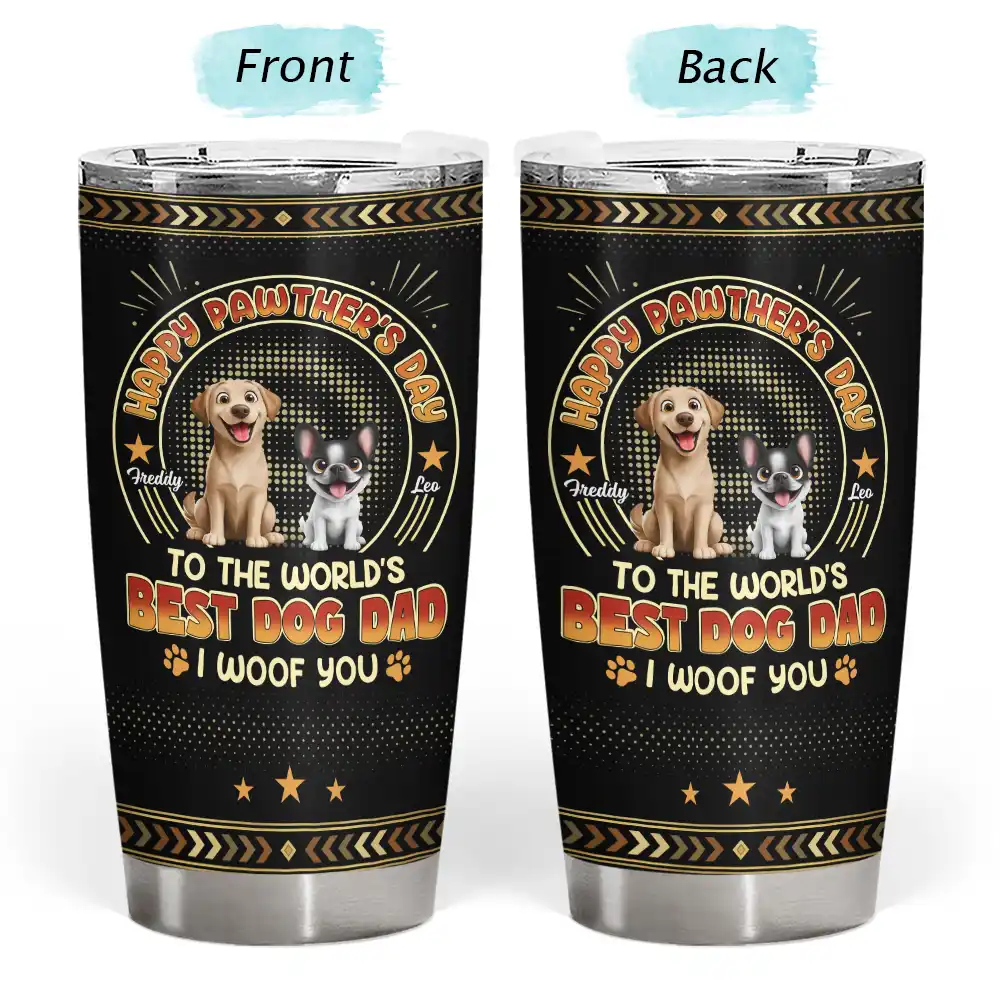 Dog Dad,Cat Dad,Pet Dad,Top Market,Non-Eng,Vector,Adorable - Animate Dog Cat Happy Pawther's Day - Personalized Tumbler