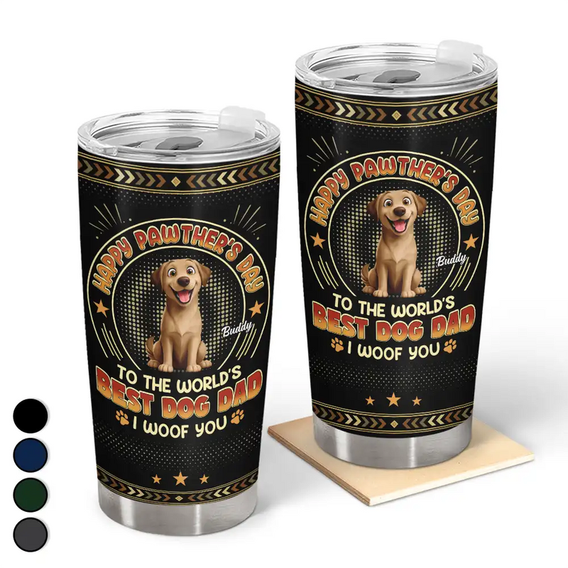 Dog Dad,Cat Dad,Pet Dad,Top Market,Non-Eng,Vector,Adorable - Animate Dog Cat Happy Pawther's Day - Personalized Tumbler