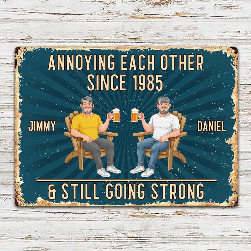 Summer,Top Market,Gift For Couples,Old Couples,Humorous,Vector - Animate Couple Annoying Each Other - Personalized Classic Metal Signs