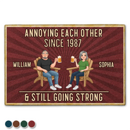 Wedding Anniversary,Humorous,Old Couples,Gift For Couples,Vector - Animate Couple Annoying Each Other - Personalized Doormat