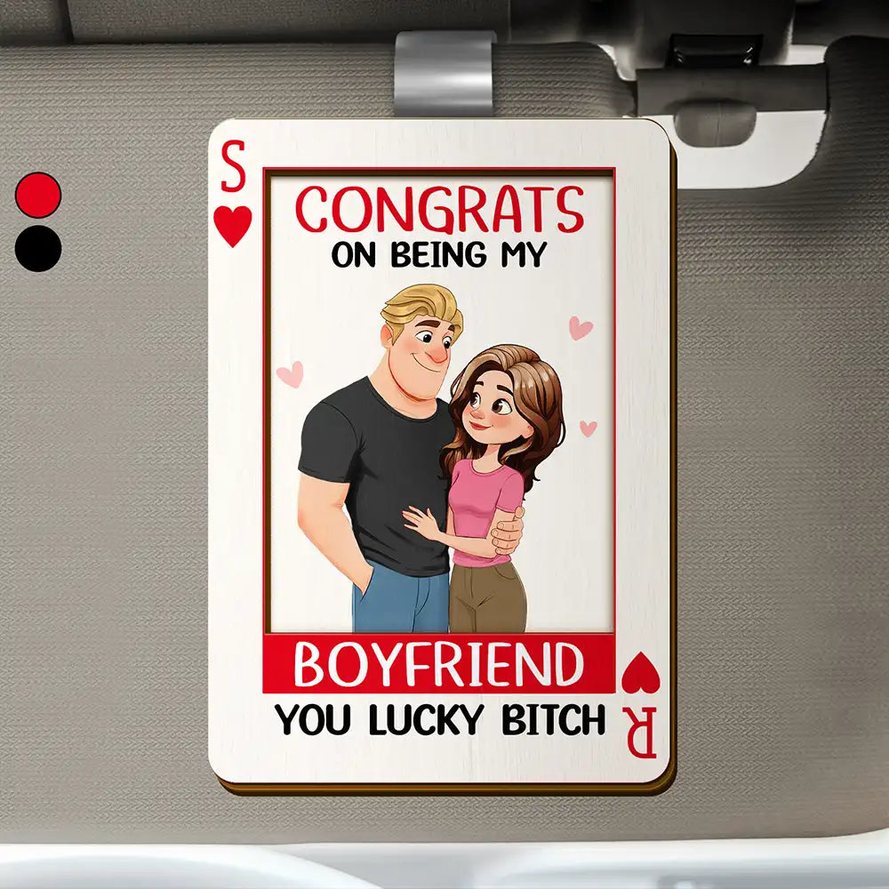 Gift For Couples,LGBT,Old Couples,Gift For Women,Gift For Men,Gift For Husband,Gift For Wife,Gift For Boyfriend,Gift For Girlfriend,Top Market,Funny - Animate Couple Congrats On Being My Wife Playing Card - Personalized Custom Shaped Car Visor Clip