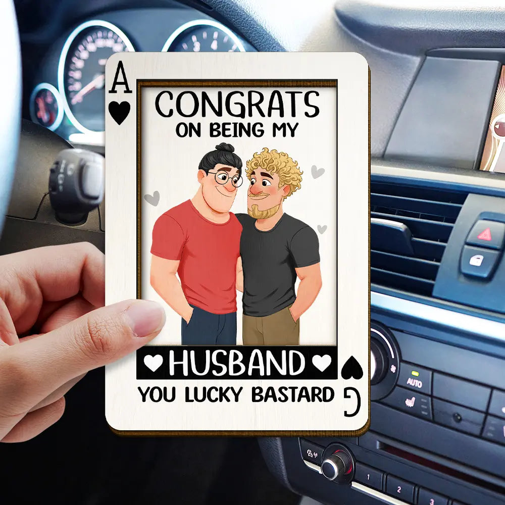 Gift For Couples,LGBT,Old Couples,Gift For Women,Gift For Men,Gift For Husband,Gift For Wife,Gift For Boyfriend,Gift For Girlfriend,Top Market,Funny - Animate Couple Congrats On Being My Wife Playing Card - Personalized Custom Shaped Car Visor Clip
