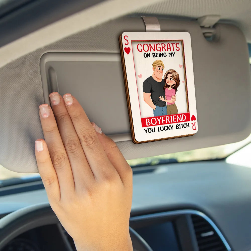 Gift For Couples,LGBT,Old Couples,Gift For Women,Gift For Men,Gift For Husband,Gift For Wife,Gift For Boyfriend,Gift For Girlfriend,Top Market,Funny - Animate Couple Congrats On Being My Wife Playing Card - Personalized Custom Shaped Car Visor Clip