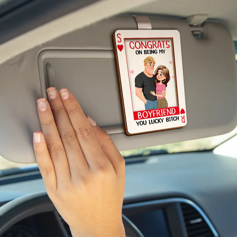Gift For Couples,LGBT,Old Couples,Gift For Women,Gift For Men,Gift For Husband,Gift For Wife,Gift For Boyfriend,Gift For Girlfriend,Top Market,Funny - Animate Couple Congrats On Being My Wife Playing Card - Personalized Custom Shaped Car Visor Clip