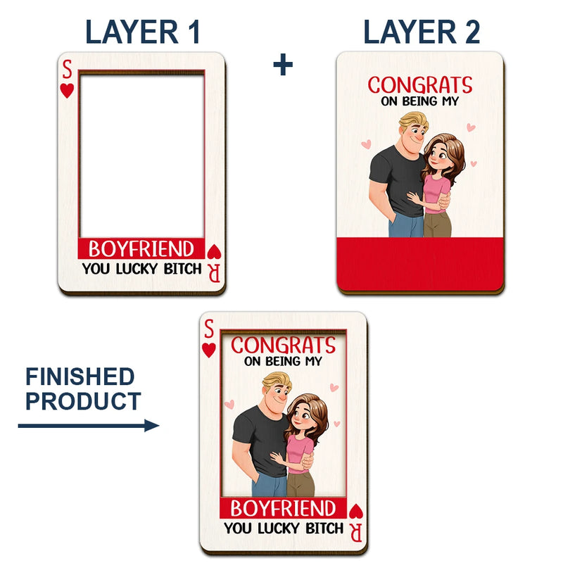 Gift For Couples,LGBT,Old Couples,Gift For Women,Gift For Men,Gift For Husband,Gift For Wife,Gift For Boyfriend,Gift For Girlfriend,Top Market,Funny - Animate Couple Congrats On Being My Wife Playing Card - Personalized Custom Shaped Car Visor Clip