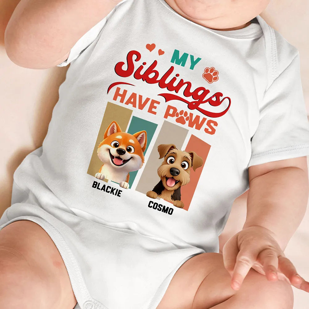 Animate Funny Dog Cat Siblings Have Paws - Personalized Baby Onesie