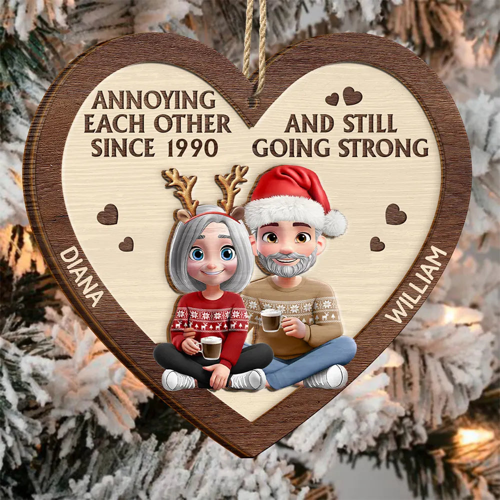 Annoying Each Other 3D Effect Couple - Personalized 2-Layered Wooden Ornament