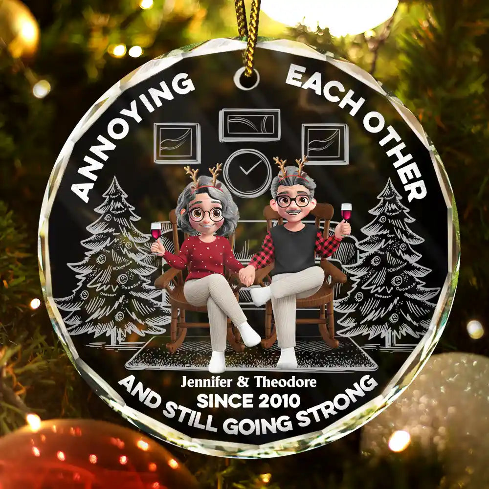 Christmas,Gift For Couples,Gift For Husband,Gift For Wife,Gift For Boyfriend,Gift For Girlfriend - Annoying Each Other Since - Personalized Circle Glass Ornament