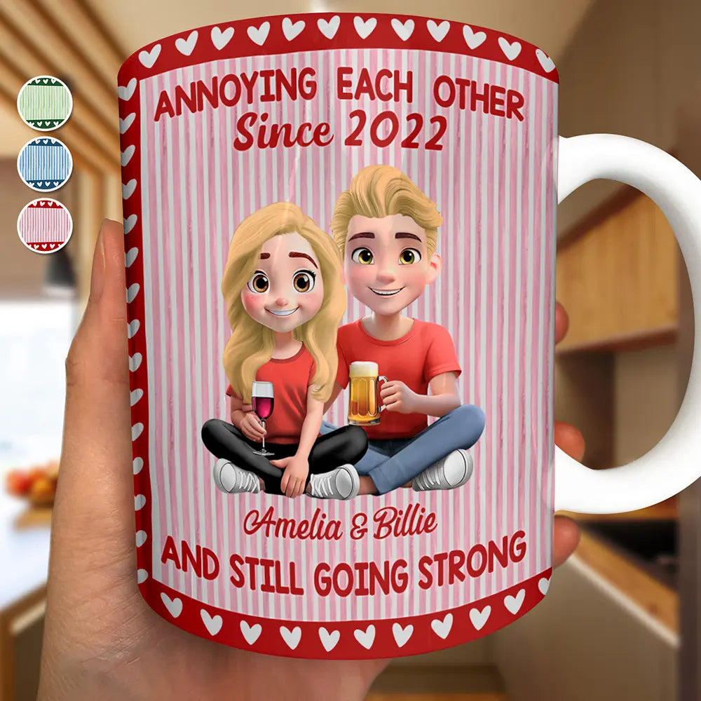 Old Couples,Gift For Husband,Gift For Wife,Gift For Couples,Gift For Boyfriend,Gift For Girlfriend,Love - Annoying Each Other Since Couple Stripe Style - Personalized White Edge-to-Edge Mug