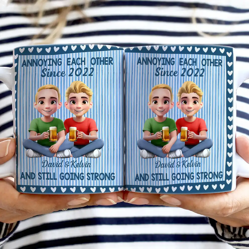 Old Couples,Gift For Husband,Gift For Wife,Gift For Couples,Gift For Boyfriend,Gift For Girlfriend,Love - Annoying Each Other Since Couple Stripe Style - Personalized White Edge-to-Edge Mug