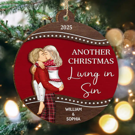 Another Christmas Living In Sin - Personalized 2-Layered Wooden Ornament