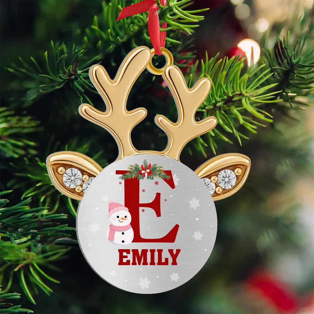 Antler Christmas - Personalized Metal Ornament