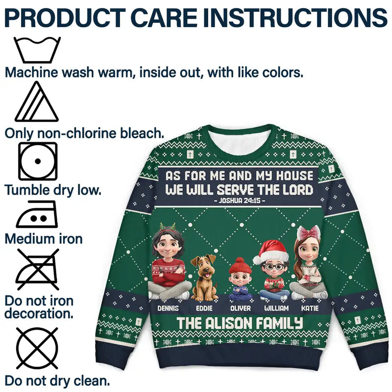 Christmas,Christian,Family,Pet Lovers - As For Me And My House We Will Serve The Lord - Personalized Unisex Ugly Sweater