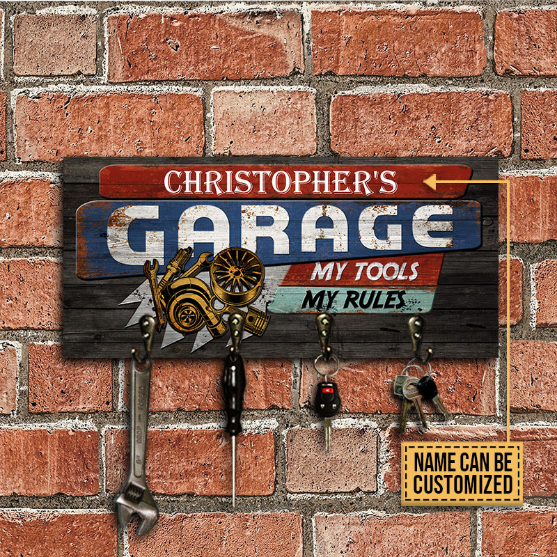 Auto Mechanic Garage Tool Hook Rack My Tools My Rules Personalized Custom Wood Key Holder