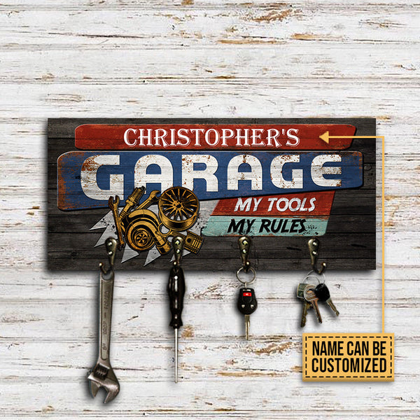 Auto Mechanic Garage Tool Hook Rack My Tools My Rules Personalized Custom Wood Key Holder