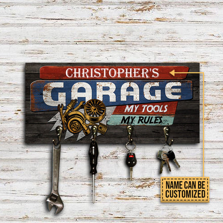 Auto Mechanic Garage Tool Hook Rack My Tools My Rules Personalized Custom Wood Key Holder