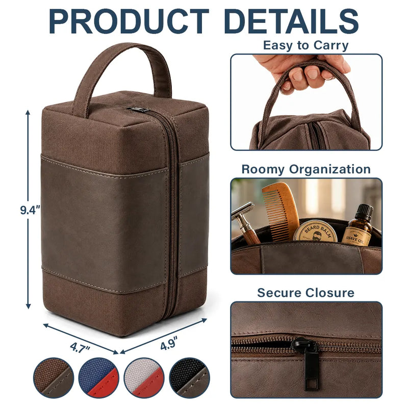 Confident,Gift For Men,Gift For Yourself,Custom Text - Man Stuff - Personalized Leather Canvas Toiletry Bag